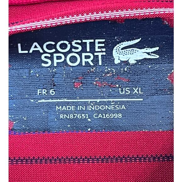 Lacoste Sport Men's Red Striped 3-Button Polo Vacation Pullover - Size XL - Picture 3 of 7